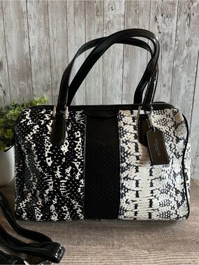 Coach Nancy Exotic Black & White Snake-Print Satchel